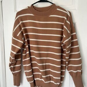 Isabel Maternity Striped Sweater in Tan and White